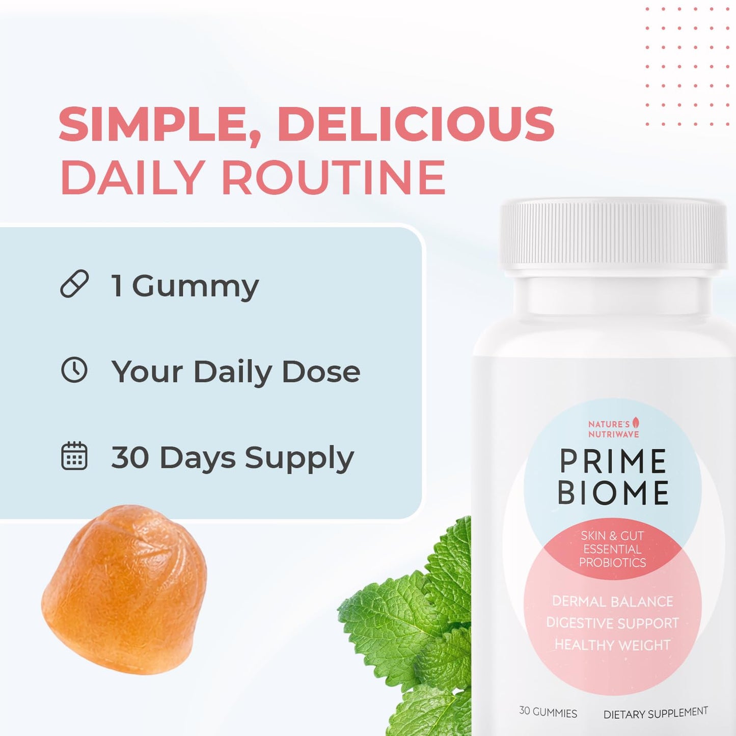 Nature’s NutriWave PrimeBiome Probiotic Gummies – Plant-Based Blend with Inulin, Lion’s Mane, Ginger & More– Non-GMO, No Stimulants, GMP Certified