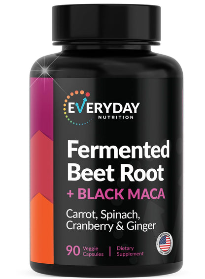 EVERYDAY NUTRITION Organic Fermented Beet Root & Black Maca Capsules with Carrot, Spinach, Cranberry & Ginger | Superfood for Energy, Stamina & Wellness | 90 Veggie Capsules | Made in USA EVERYDAY NUTRITIONBuy Supplements Australia