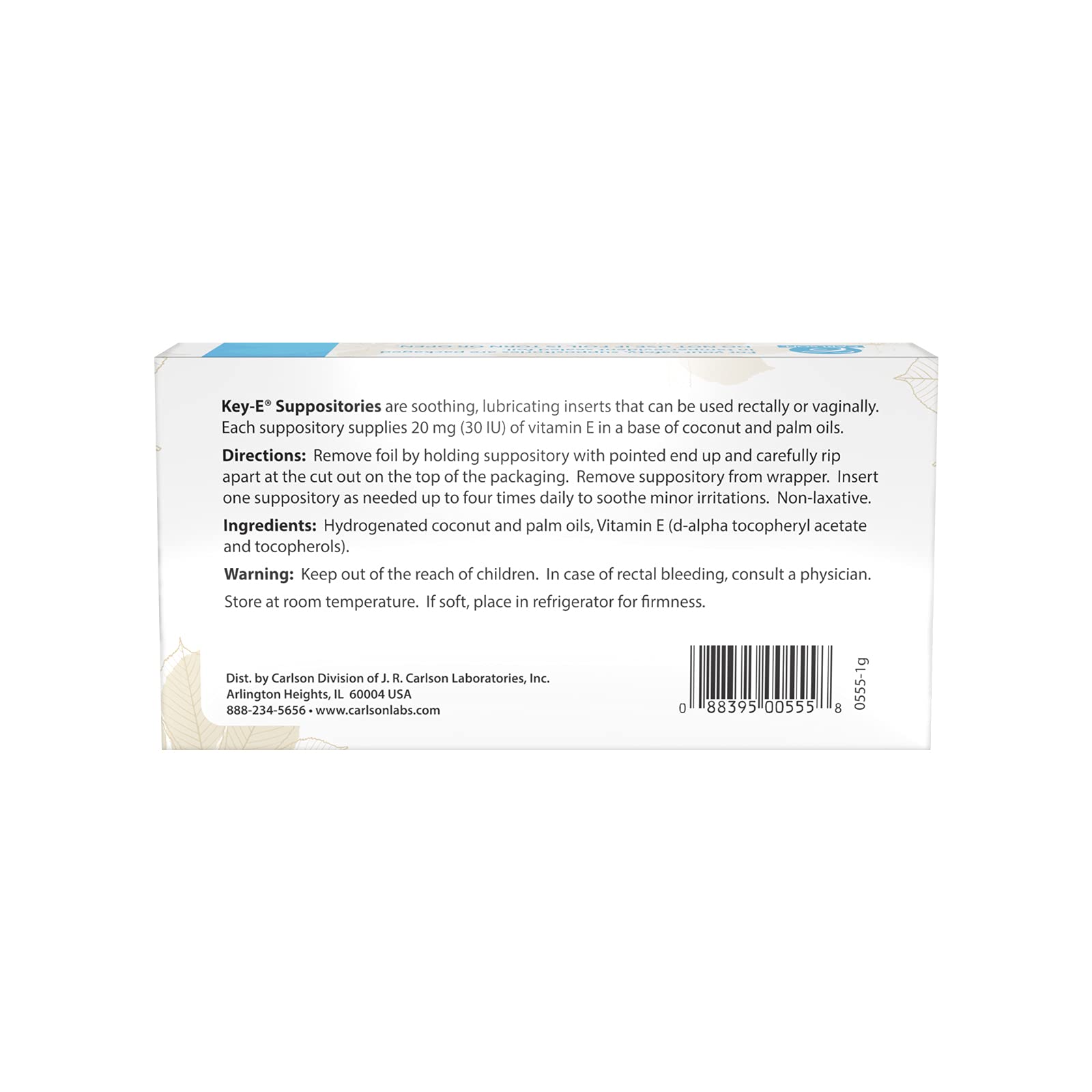 Carlson - Key-E Suppositories, 30 IU Vitamin E Suppository, Lubricates Dry Areas, Treatment CarlsonBuy Supplements Australia