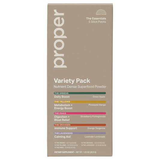 Proper The Essentials Super Foods Powder 5-Stick Variety Pack - Super Greens, Gut Health, Metabolism & Energy, Calm Magnesium Powder & Immune Support Supplement Packs ProperBuy Supplements Australia