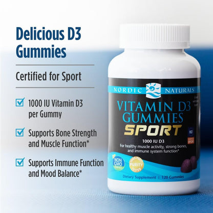 Nordic Naturals Vitamin D3 Gummies Sport, Wild Berry - 120 Gummies - 1000 IU Vitamin D3 - NSF Certified - Healthy Bones, Mood & Immune System Function - Non-GMO - 120 Servings Nordic NaturalsBuy Supplements Australia