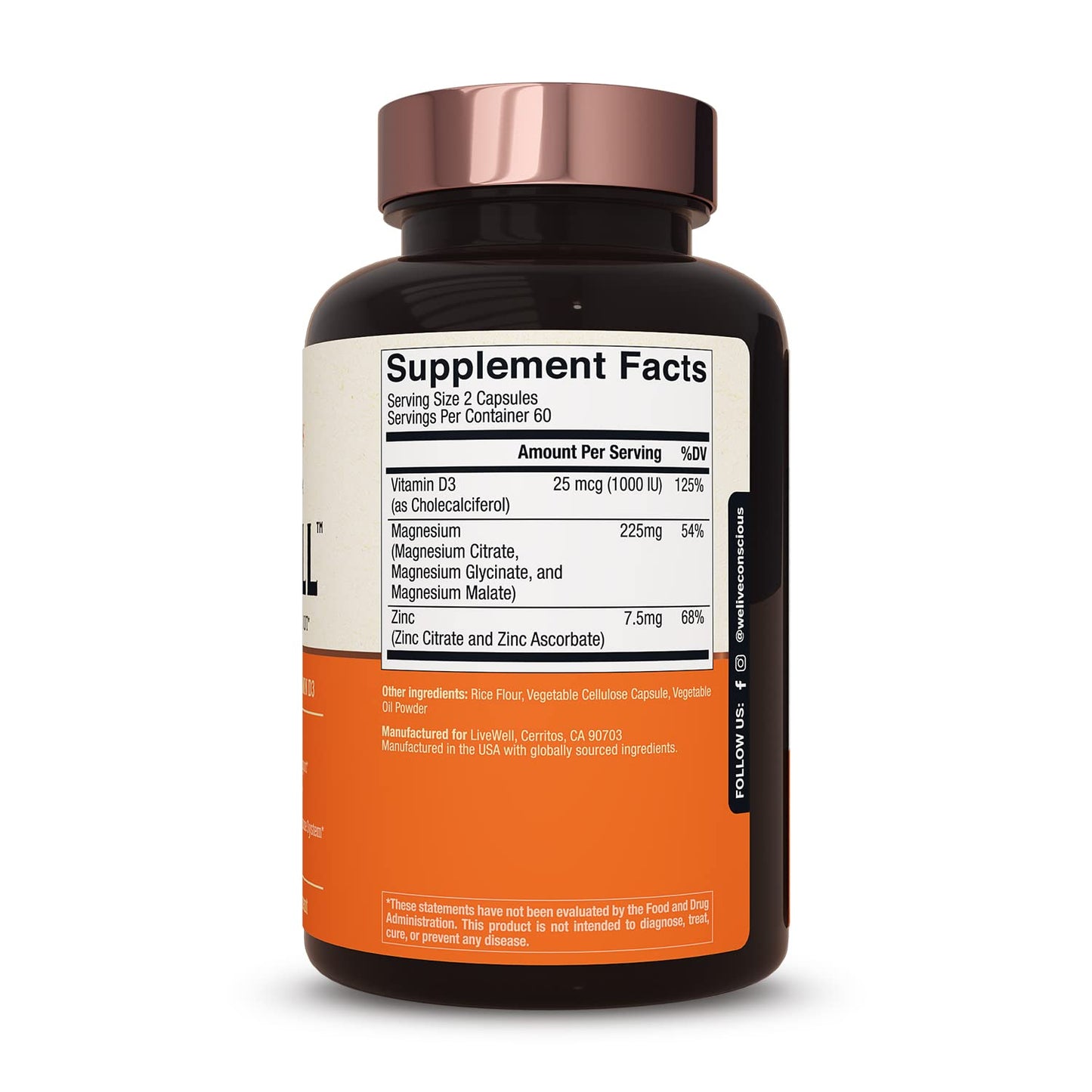Live Conscious Magwell Magnesium Zinc & Vitamin D3 - Magnesium Glycinate, Malate, & Citrate - Triple Supplement for Women & Men