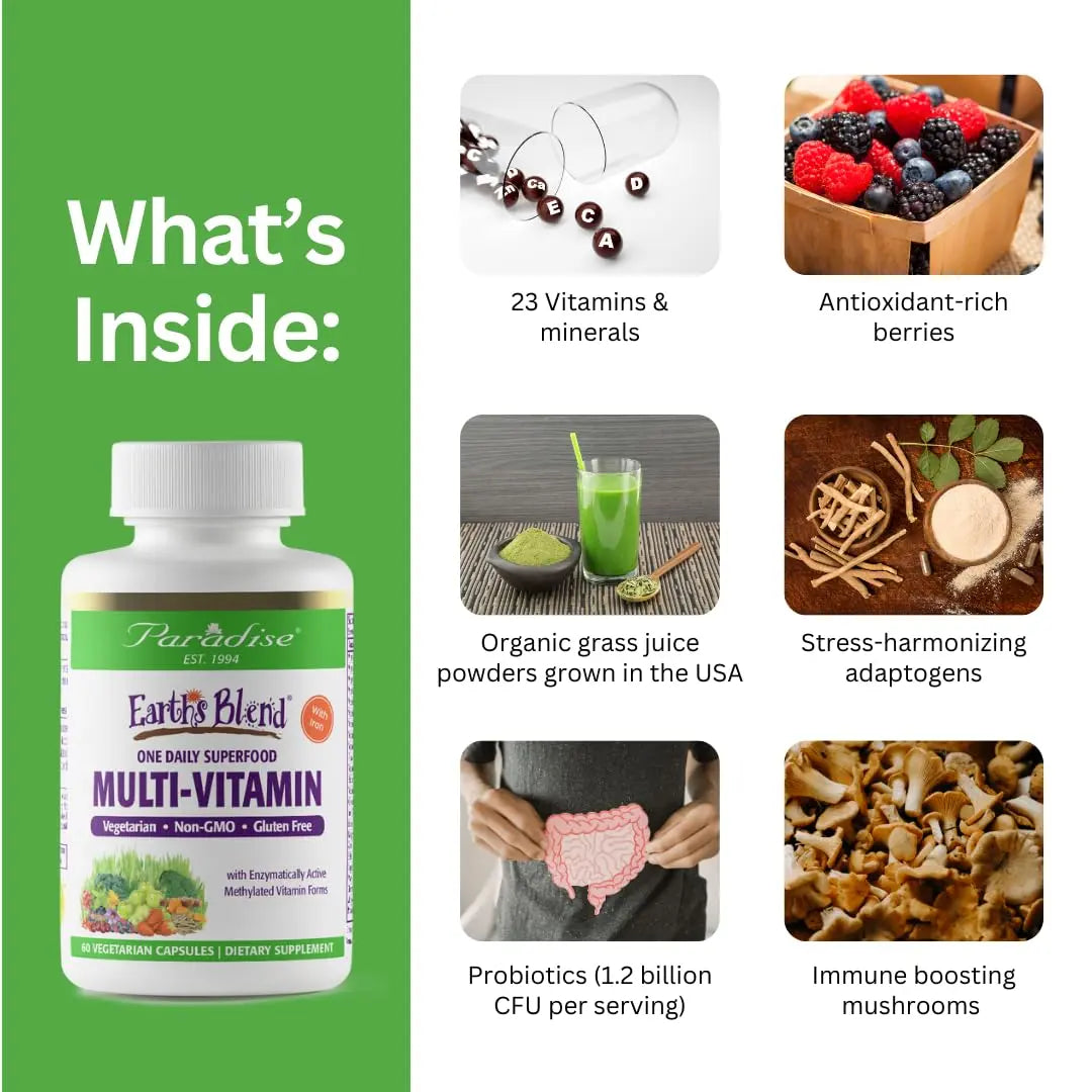 Paradise Herbs Earth's Blend Women's Once Daily Multivitamin with Iron, 48 Organic Superfoods, Probiotics, Antioxidants Paradise HerbsBuy Supplements Australia