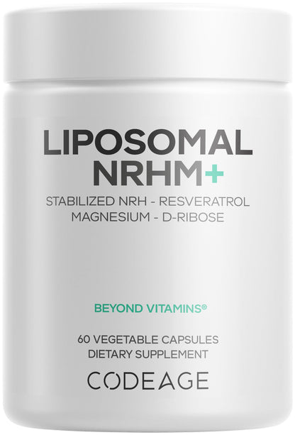 Codeage Liposomal NRHM+ Supplement - NRH Hydrogen Malate 300 mg, Resveratrol, D-Ribose & Quercetin - Vitamin C, Magnesium & Zinc - Liposomal Delivery - Non-GMO - 60 Capsules CodeageBuy Supplements Australia