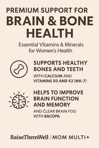 Raise Them Well Mom Multi+ Daily Multivitamin for Women with Active Folate, Adaptogens & Bacopa, Energy, Stress & Cognitive Support, 120 Veggie Capsules Raise Them Well