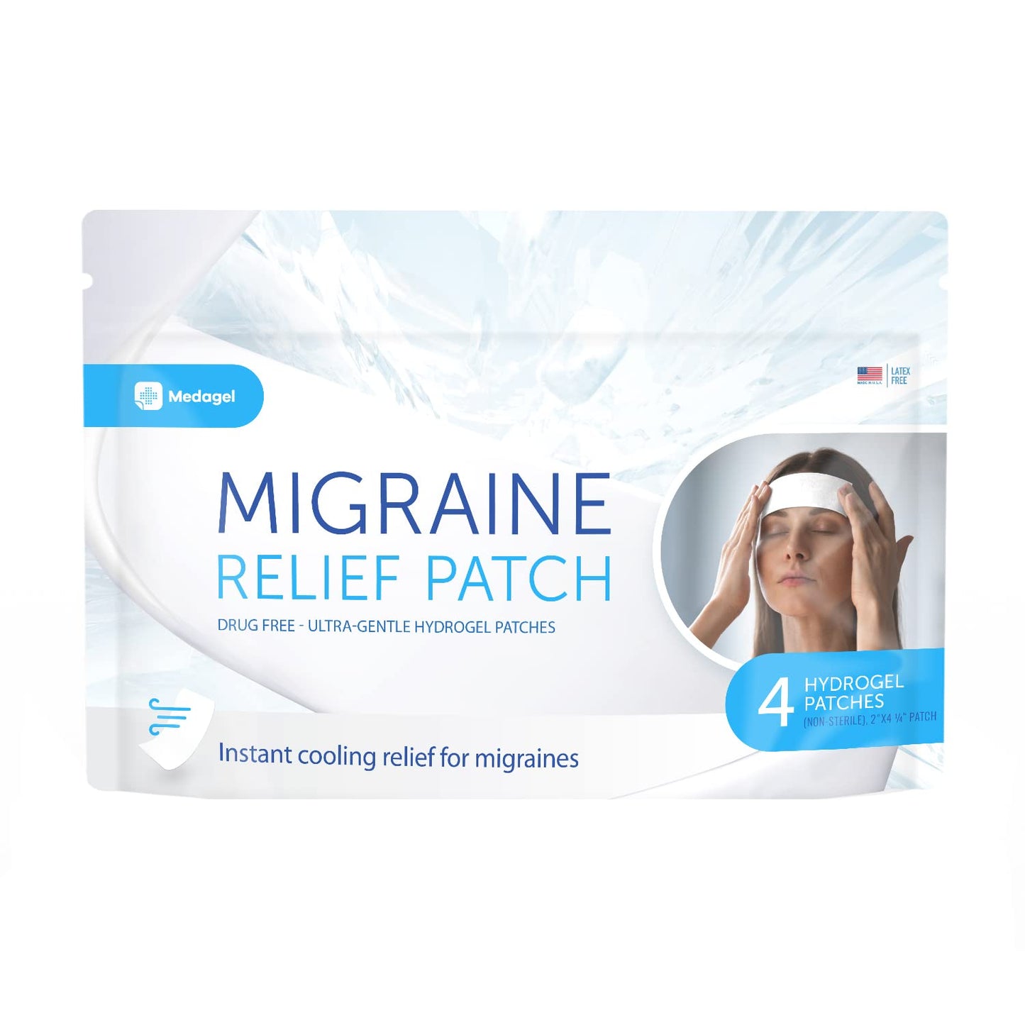 Medagel Migraine Relief Patch, Cooling Patches for Migraine, Fever, Hormone, & Headaches, Mess & Odor-Free Hydrogel Cooling, Made in The USA, 1 Pack (4 x Patches) White MedagelBuy Supplements Australia