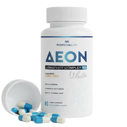 PERPETUA.LIFE AEON Longevity Complex White, Supplement with Curcumin, NMN (Nicotinamide Mononucleotide), AKG, Glycine & Taurine, Supports Healthy Aging, Energy & Immune System, Vegan, 60 Capsules PERPETUA.LIFEBuy Supplements Australia