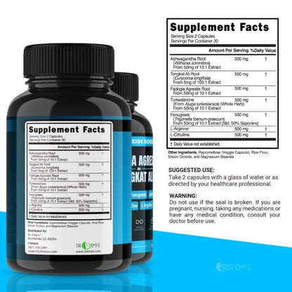 (2 Pack) Tongkat Ali Fadogia Agrestis Nitric Oxide Ashwagandha Supplement for Men Dr. Emy'sBuy Supplements Australia