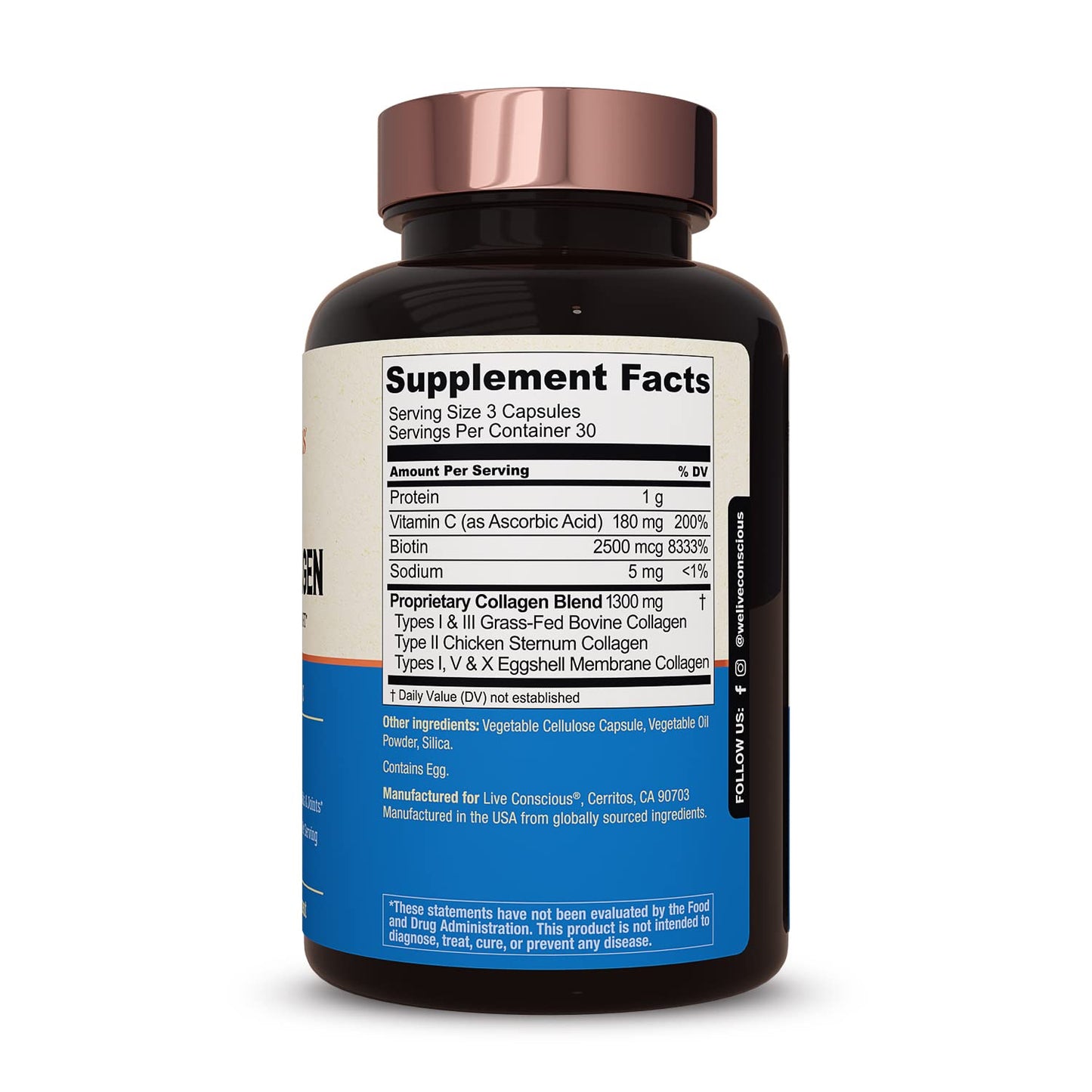 Live Conscious Beyond Collagen Multi Collagen Capsules - Types I, II, III, V & X | Hydrolyzed Blend with Biotin & Vitamin C for Hair, Skin, Nails 90 Capsules (2-Pack) Live ConsciousBuy Supplements Australia