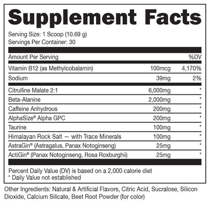 Bucked Up Pre Workout - Best Tasting - 6 Grams Citrulline, 2 Grams Beta Alanine Non Proprietary Blend, Powder (Strawberry Kiwi)