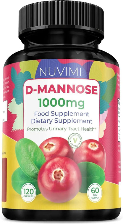 NUVIMI D Mannose 120 Capsules - 1000 mg per Dose - Dietary Supplement Helps Promote Urinary Tract Health - Natural Vegan UTI Defense NUVIMIBuy Supplements Australia