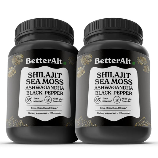 Better Alt Shilajit Sea Moss Capsules Pack of 2 with Ashwagandha & Black Pepper Extract with 85+ Essential Minerals & Antioxidants| Boosts Energy & Metabolism - 120 Servings, 240 Capsules Better AltBuy Supplements Australia