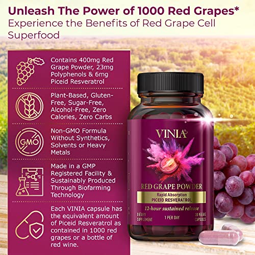 VINIA 12-Hour Sustained Release Piceid Resveratrol Supplement. Nitric Oxide Supplement VINIABuy Supplements Australia