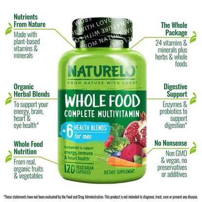 NATURELO Whole Food Multivitamin for Women - 120 Capsules and Whole Food Multivitamin for Men - 120 Capsules Bundle NATURELO
