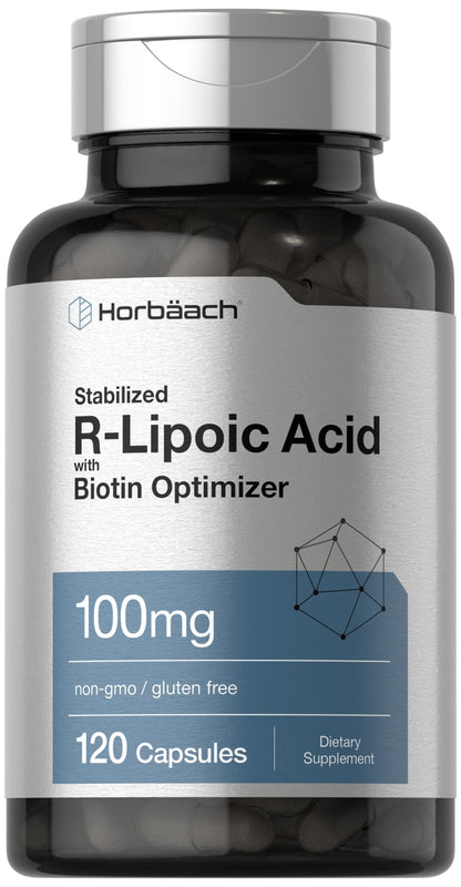 R-Lipoic Acid 100 mg | 120 Capsules | with Biotin Optimizer | Non-GMO, Gluten Free 