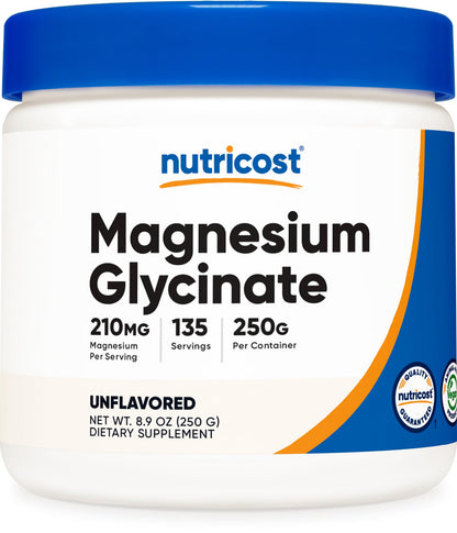 Nutricost Magnesium Glycinate Powder (250 Grams) (Unflavored) NutricostBuy Supplements Australia