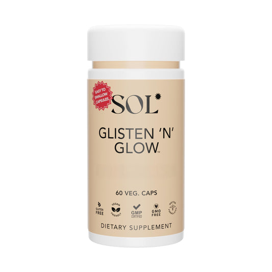 Sol Nutrition Glisten ‘N’ Glow Supplement: Skin Vitamins for Women – Biotin, Collagen & Skin-Loving Vitamins A, B, C, E for Clear Complexion & Youthful Glow, 60 Easy to Swallow Capsules Sol NutritionBuy Supplements Australia