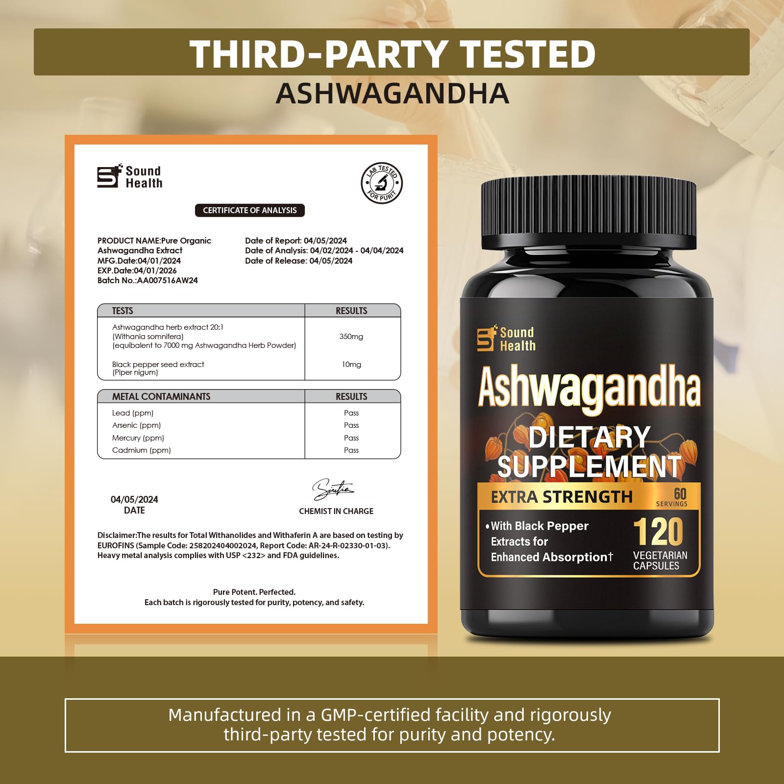 7000mg Ashwagandha Supplements Powder (20:1 Root Extract), 120 Organic Ashwagandha Capsules for Women & Men, Black Pepper & BioPerine for Absorption, Non GMO, Third-Party Tested, Gluten Free - Maple Wellness Supplements