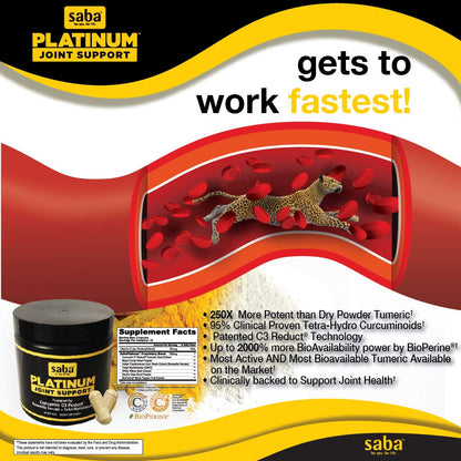 Saba Platinum Joint Support – High Absorption Curcumin C3 Reduct & Boswellia – Fast Acting Turmeric Supplement for Joint Pain Relief, Mobility & Healthy Inflammation Response – 60 Vegan Capsules SabaBuy Supplements Australia