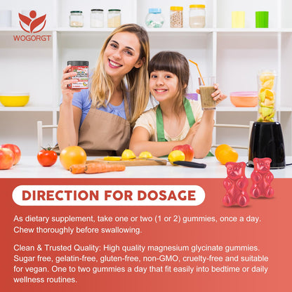 Magnesium Glycinate Gummies for Kids & Adults - Relaxation & Cognition Support - 400/200mg Magnesium Supplement with L-Theanine, Chamomile, B6, D3 & K2