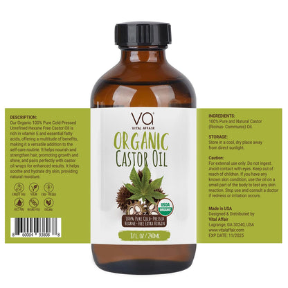 VITAL AFFAIR Castor Oil Organic Cold Pressed Unrefined Glass Bottle- USDA Certified Organic Castor Oil VITAL AFFAIRBuy Supplements Australia