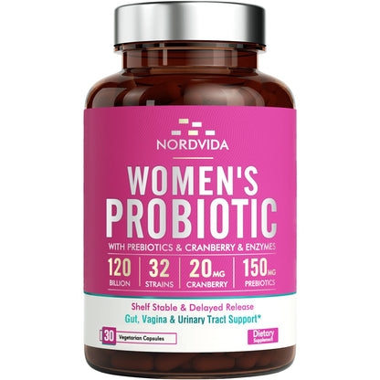 NordVida Women's Probiotic, 120 Billion & 32 Strains, Shelf Stable Probiotic for Gut