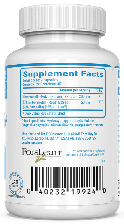 PEScience Forskolin-95+ Capsules, 95% Pure Forskolin from Coleus Forskohlii Extract with Hemerocallis Fulva Extract, Patented ForsLean, 50mg, 60 Count PEScienceBuy Supplements Australia