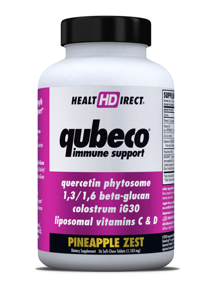 HEALTH DIRECT - Qubeco Immune Support with Vitamin D3, Liposomal Vitamin C, Quercetin, Beta-Glucan, Colostrum, Zinc, Selenium - Clinical Strength – 56 Soft Chew Tabs - 28 Day Supply - Pineapple Zest HEALTH DIRECTBuy Supplements Australia