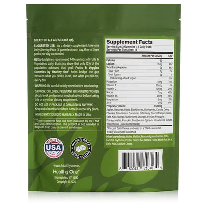 Fruits & Veggies Sugar-Free Gummies - 27 Whole Foods - Equals 3 Servings of Fruits & Vegetables - Improve Energy, Focus & Immune Function - Fiber - Antioxidants - Organic Ingredients - 28 Packets Healthy OneBuy Supplements Australia