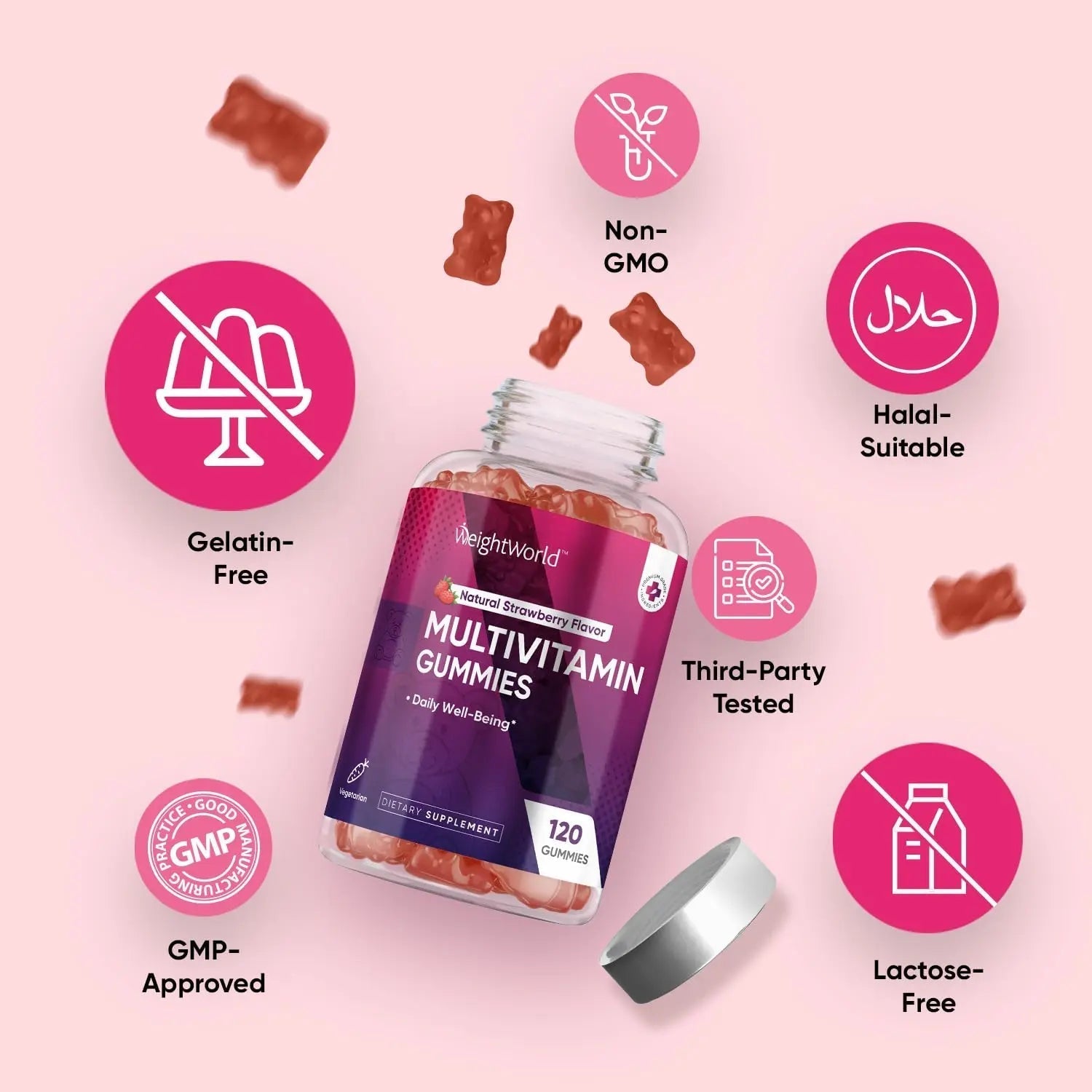 WeightWorld Adult Multivitamin Gummies for Women & Men of All Age - Halal-Suitable with Key Ingredients Like Vitamin A, C, D3, B6, B12 & Biotin WeightWorld