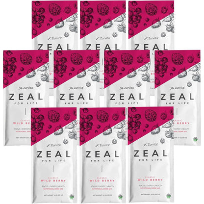 Zurvita - Zeal for Life Wellness Drink Mix - Wild Berry (Classic) Flavor - Gluten-Free, Vegan, with Vitamins and Minerals - 10 Single Packets ZurvitaBuy Supplements Australia