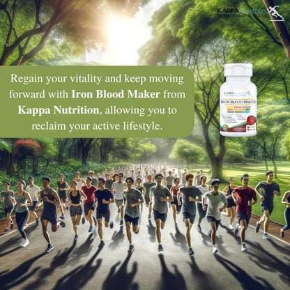 KAPPA NUTRITION Iron 26mg, Vitamin C & Orange 150mg, Folate 667mcg DFE, Vitamin B12, Beetroot, Brewers Yeast, Broccoli & MCT Oil