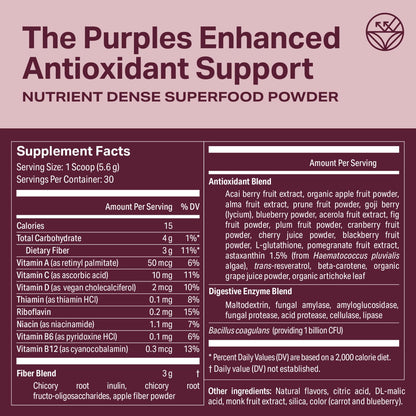 Proper, The Purples Nutrient-Dense Superfood Powder - Antioxidant Supplement and Cellular Support – Acai, Amla, Blueberry, Vitamin C, B Vitamins & More - Enhanced with Prebiotic Fiber & Probiotics ProperBuy Supplements Australia