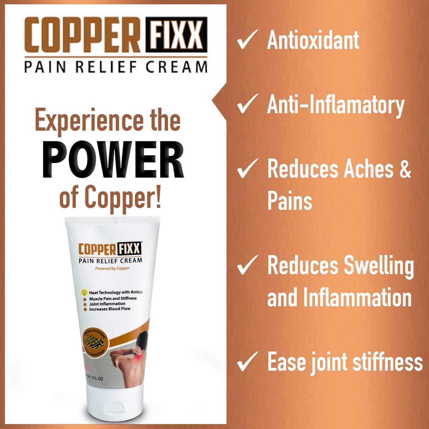 CopperFixx Pain Relief Cream, 5 Fl Oz Tube Powered by Copper with Heat Technology Arnica for Muscle & Stiffness Joint Inflammation, Knee, Back, Shoulder Arthritis Pain. Fast Acting, CF03028 CopperFixxBuy Supplements Australia