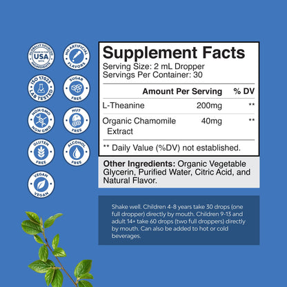High Absorption L-Theanine Liquid Drops - Nootropic Focus Supplement with L Theanine 200mg Per Serving and Chamomile Extract Supplement for Adults and Kids Relaxation and Focus - 2 Fl Oz Natures CraftBuy Supplements Australia