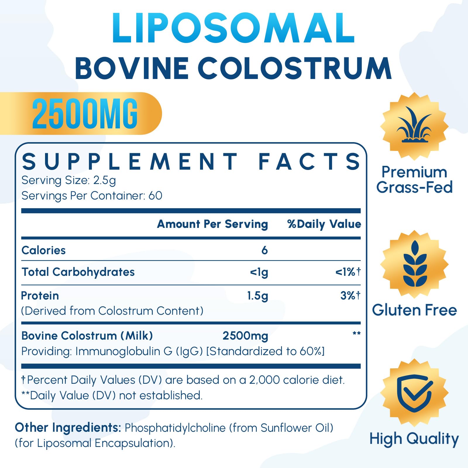 Zdoroviye Liposomal Bovine Colostrum Powder Supplement 2500 mg, Higher Absorption Than Regular Bovine Colostrum (60 Servings) ZdoroviyeBuy Supplements Australia
