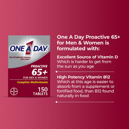 One A Day Proactive 65+, Mens & Womens Multivitamin, Supplement with Vitamin A, C, D, and Zinc to Support Bone Health & Cell Health, Calcium ONE A DAYBuy Supplements Australia