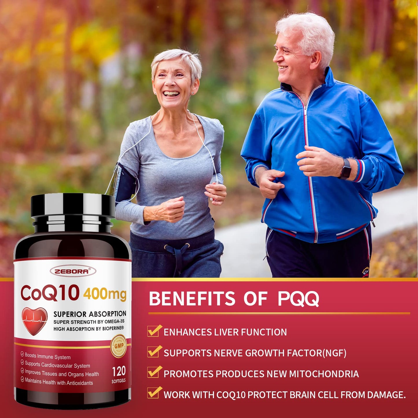 CoQ10-400mg-Softgels with PQQ, BioPerine & Omega-3, Coenzyme Q10(Ubiquinone) ZEBORABuy Supplements Australia