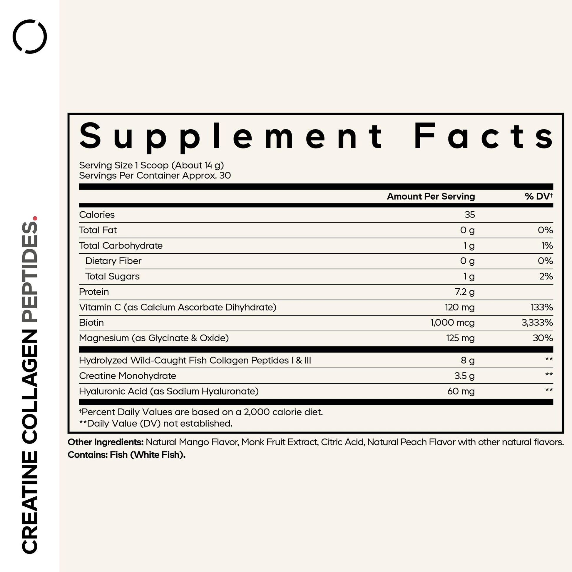 Codeage Creatine Collagen Peptides - Creatine Monohydrate Powder Supplement, Wild-Caught Marine Collagen, Biotin, Magnesium, Vitamin C, Hyaluronic Acid - Mango Flavored - Non-GMO - 15 Oz CodeageBuy Supplements Australia