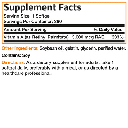 Bronson Vitamin A 10,000 IU Premium Non-GMO Formula Supports Healthy Vision & Immune System and Healthy Growth & Reproduction, 360 Softgels