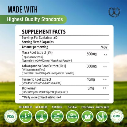 Maca Root 10,000 mg, Ashwagandha 6000mg Extract, Capsules for Men & Women CIRCLE OF NATUREBuy Supplements Australia