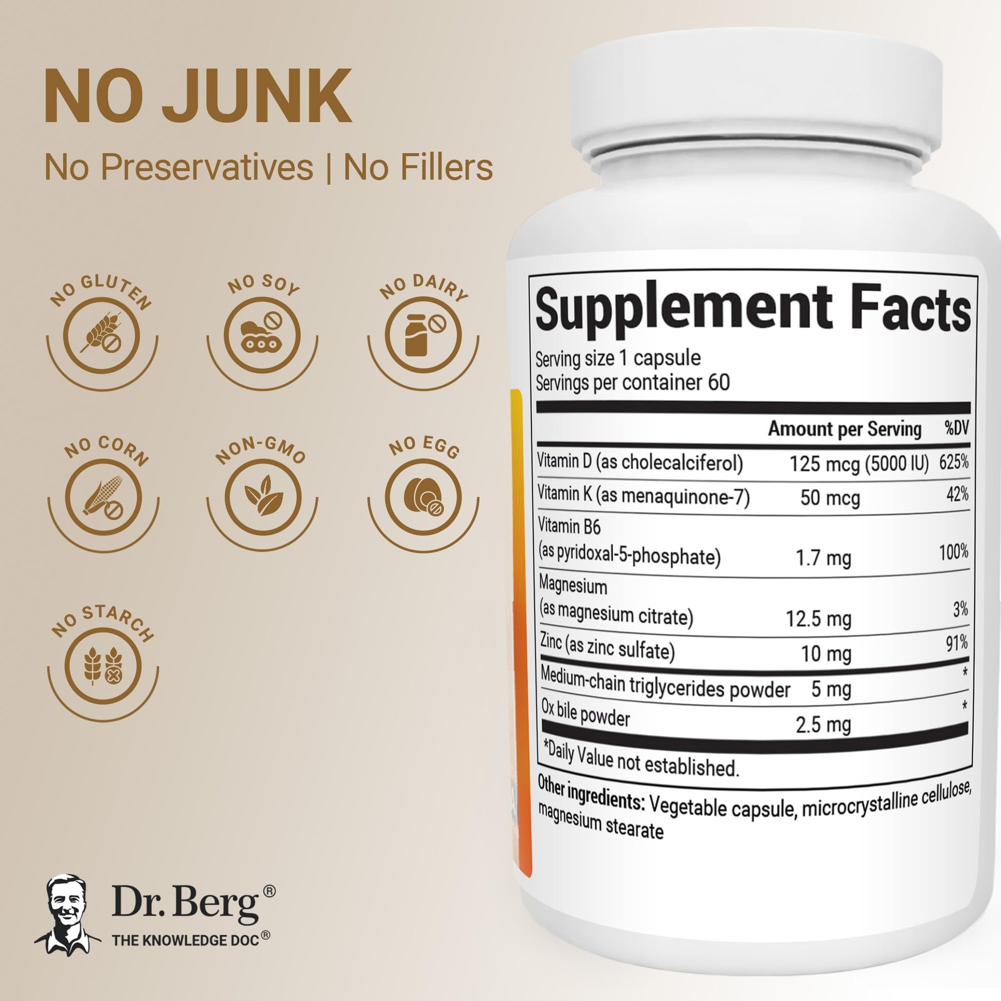 Dr. Berg Vitamin D3 & K2 5,000 IU + MK-7 – 60 Capsules – Immune, Bone & Heart Support* Supplement w/Magnesium, Zinc, B6 – 4X Lab-Tested – No Fillers – Non-GMO, cGMP, Formulated in USA Dr. Berg NutritionalsBuy Supplements Australia