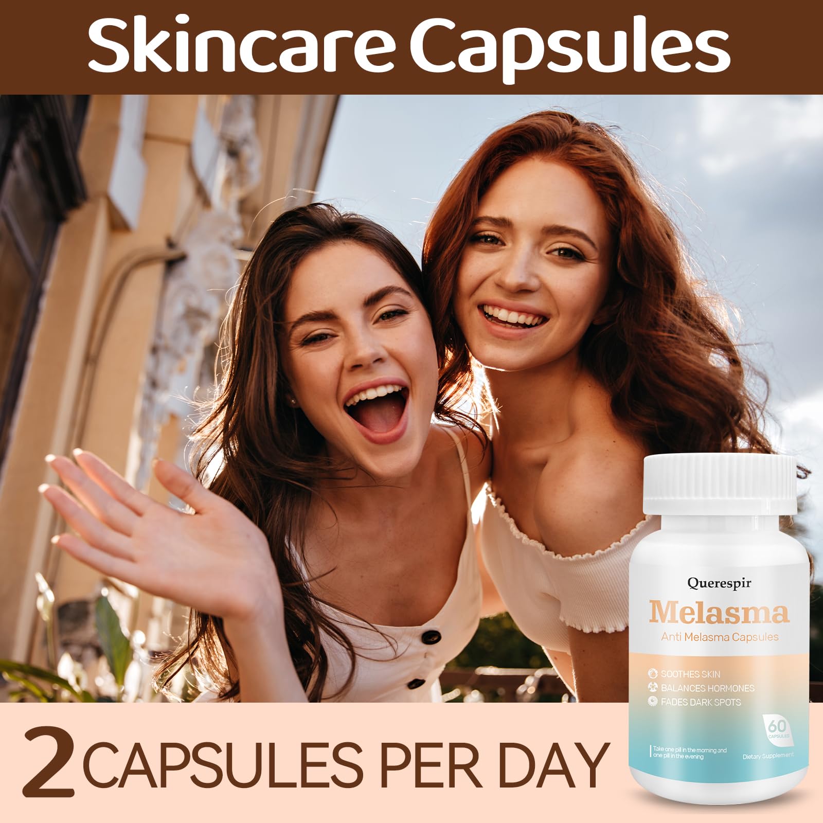 Melanina Anti-Melasma Capsule, Melasma Dark Spot Remover, Melanin Supplement, Spots Remover for Face & Body, Vitamin C & Turmeric Extract, Brightens & Even Skin Tone - 60 Capsules QuerespirBuy Supplements Australia