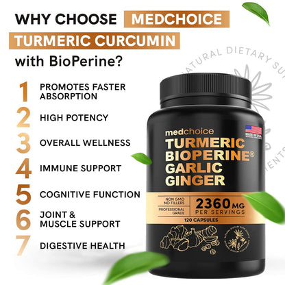 4-in-1 Supplement with Turmeric, Garlic, Ginger Root, and Black Pepper - 120 Capsules MEDCHOICEBuy Supplements Australia