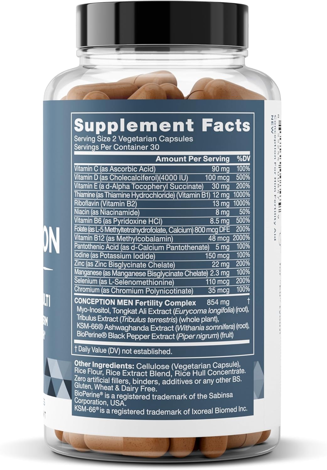 Eu Natural Conception for Him - Male Fertility Supplements with Ashwagandha, Folate & Zinc - Sperm Count, Motility & Strength Support
