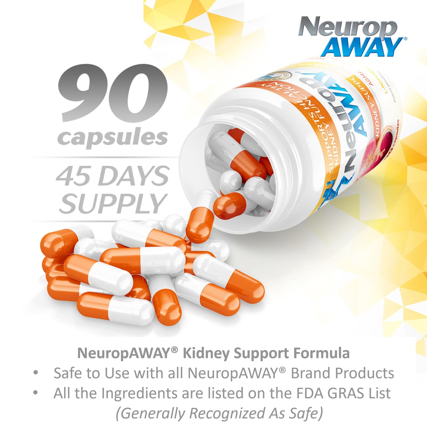 NeuropAWAY Kidney Support Formula Sugar Free with Agmatine Sulfate 500mg L-Novaline 50mg L-Ornithine 150mg L-Citrulline 100mg Per Capsule 90CT Fast Acting Kidney Support NeuropAWAYBuy Supplements Australia
