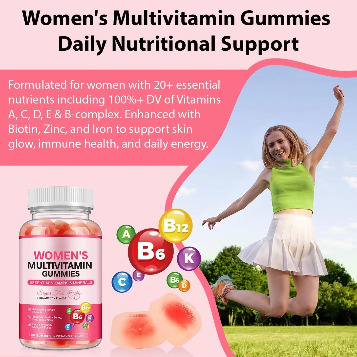 Women's Multivitamin Gummy, Vitamins A, C, D, E, K, B6, and B12 Womens Daily Multivitamin Gummy for Hair,Skin & Nails, Immune Energy Frovetani