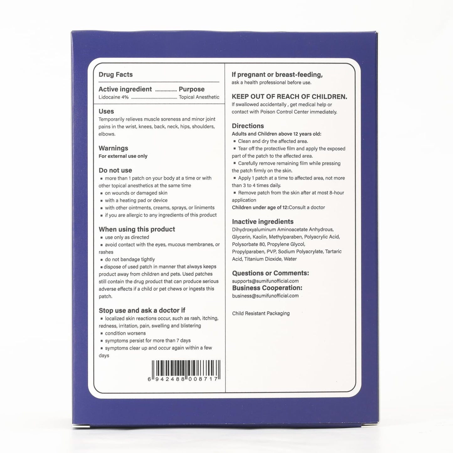 Sumifun 4% Lidocaine XL Pain Patches | Extra Large 4.72"x7.87" for Full Back & Thigh Coverage | Maximum Strength OTC Numbing | 8-Hour Medical Adhesion (X-Large, Count, 9) SumifunBuy Supplements Australia