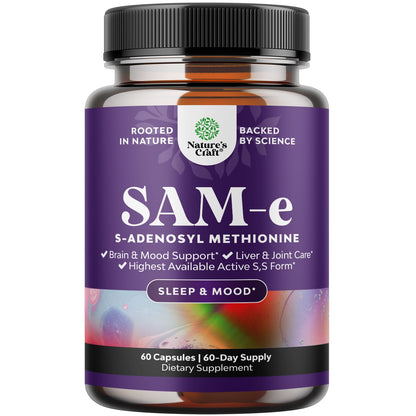 Sam-E 200mg Mood Support Supplement - S-Adenosyl Methionine Sam-E Supplement for Natural Relaxing Mood Boost Brain Support and Liver Detox Cleanse - Vegan Non-GMO and Gluten Free - 60 Count Natures CraftBuy Supplements Australia