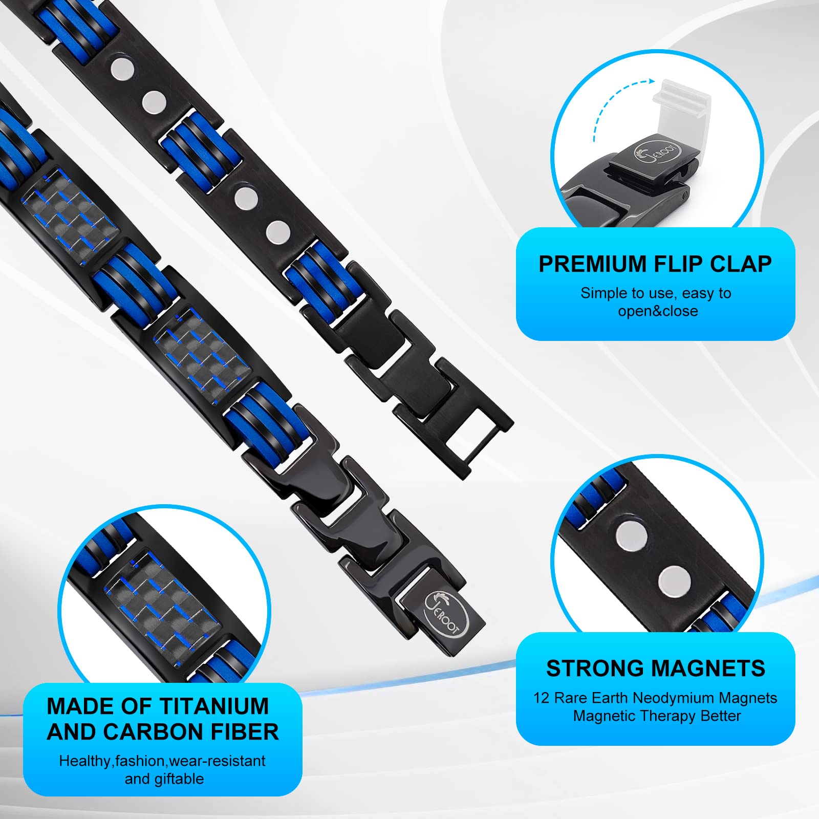 JEROOT Magnetic Bracelets for Men, Blue Carbon Fiber Pure Titanium Magnetic Bracelet JEROOTBuy Supplements Australia